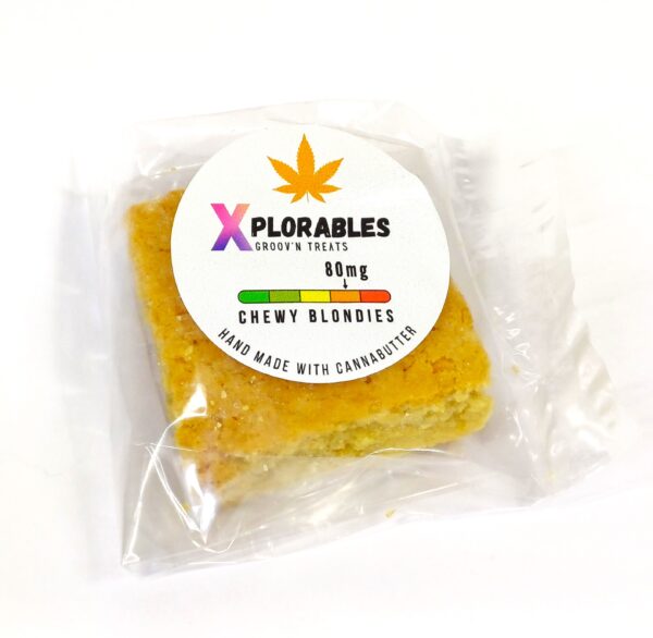 Handmade Chewy Blondies infused with 80mg of premium hybrid cannabis in each delectable square