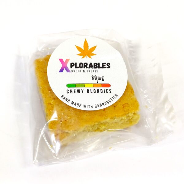 Handmade Chewy Blondies infused with 80mg of premium hybrid cannabis in each delectable square